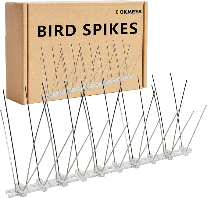 Bird Spikes 16.4FT, 304 Stainless Steel Pigeon Spikes with Plastic Base for Gardens Outdoor, Keep Seagull Pigeon Away Birds Scarer Devices 20PACK