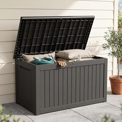 Outdoor Storage Box, 270 Gallon Waterproof Deck Box [Upgraded 3.1], Giant Resin Storage for Large Cushions, Heavy Duty Outside Lockable Bench Seat, Large Backyard Party, Black