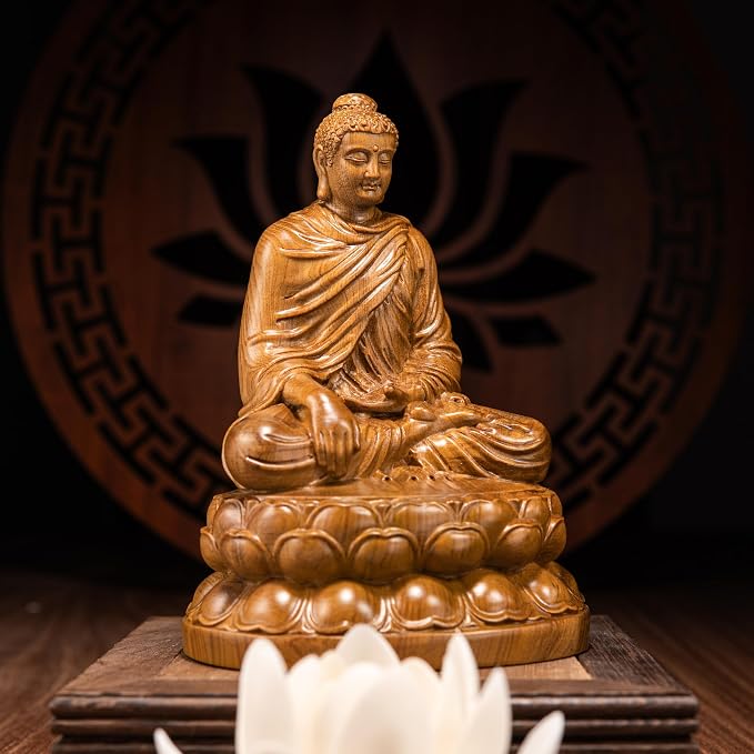 Wooden Shakyamuni Buddha Statue – Meditation Accessories, Feng Shui Spiritual Zen Decor, Buddha Statue Indoor for Peaceful Buddha Room & Mindful Living
