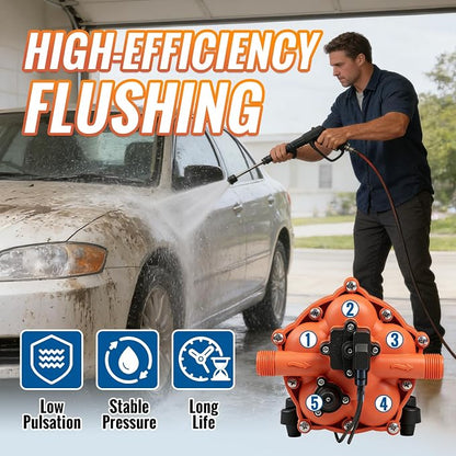 YOUNGTREE 55-Series 110V AC Fresh Water Diaphragm Pump 7GPM 70PSI 110volt 5-Chamber Water Pressure Washdown Pump On Demand with Pressure Switch for Irrigating, Home, Sprinkler, RV, Marine