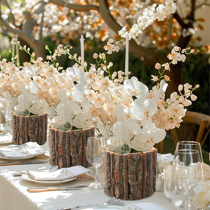 12 Pcs Wooden Vases for Centerpieces, Wood Flower Vase Rustic Tree Stump Planter Pots for Woodland Party Wedding Window Home Farmhouse Christmas Table Decor