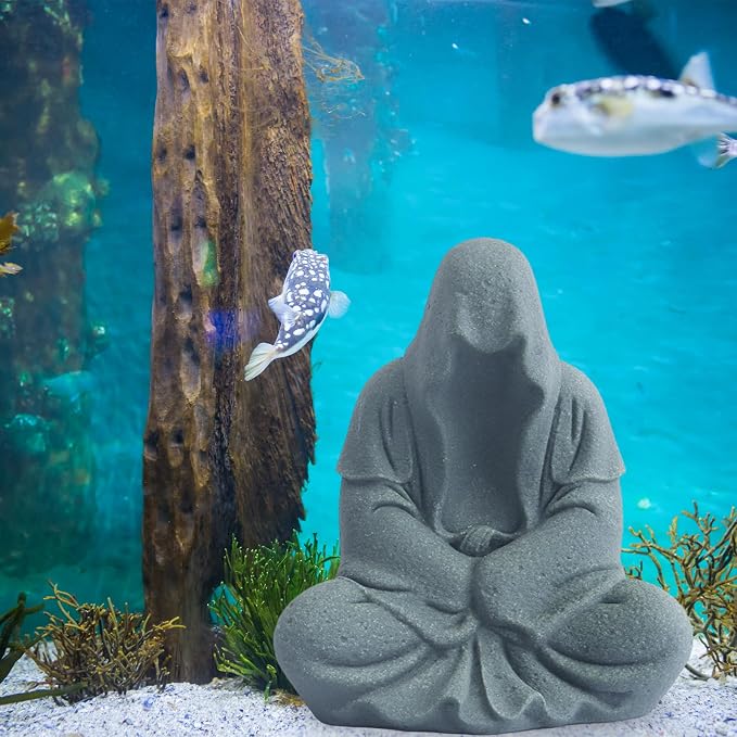 AnRui Fish Tank Aquarium Accessories Buddha Statue Sandstone Ornament,Zen Garden Aquarium Decorations, Meditating Statues for Underwater Landscaping