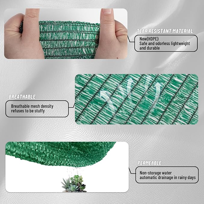 Cool Area 70% Sun Shade Cloth Mesh Tarp with Grommets for Plant Cover 10x20ft Patio Canopy Garden Pergola Greenhouse Car Barn Kennel Dark Green