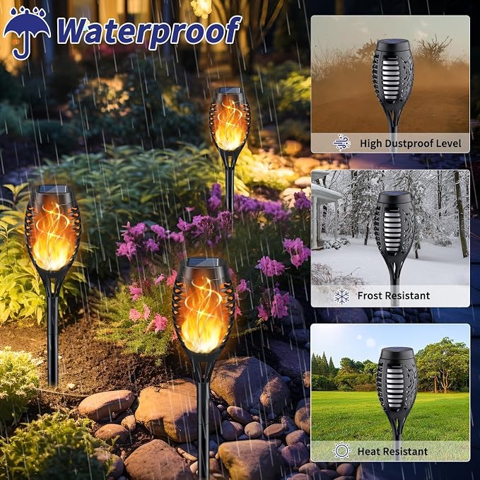 KYEKIO 16Pack Solar Torch Light with Flickering Flame for Halloween Decor | Solar Lights Outdoor for Halloween Decorations, Waterproof Solar Garden Lights, Solar Flame Lights for Pathway Yard Decor