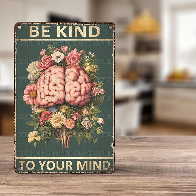 Be Kindto Your Mind Vintage Metal Tin Sign Boho Decor Hippie Wall Art Room Office Room Plant Decorfor Lady Woman 12 * 8inch