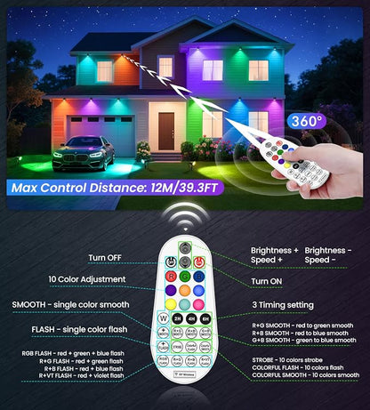MEIKEE 15W RGB Landscape Lights 120V Outdoor Spotlights with Remote | IP66 Waterproof Color Changing Outdoor Landscape Lighting with 4.9ft Cord for Garden Path Yard Tree Patio Decor 4 Pack