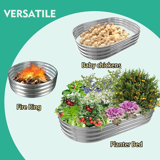 12" Tall Oval-Shaped / Elliptic Metal Raised Garden Bed Outdoor Silver | 72X36X12 Inch,1 FT Tall,0.8MM Thick Galvanized Metal Painted,for Variety of Flowers,Herbs,Vegetables.with Gloves,Tool free