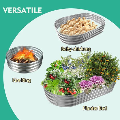 12" Tall Oval-Shaped / Elliptic Metal Raised Garden Bed Outdoor Silver | 72X36X12 Inch,1 FT Tall,0.8MM Thick Galvanized Metal Painted,for Variety of Flowers,Herbs,Vegetables.with Gloves,Tool free