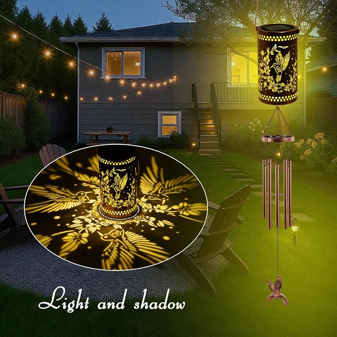 Solar Wind Chimes for Outside, 36" Hummingbird Hanging Solar Lantern for Mom, Christmas Windchimes Outdoors Gifts,Garden Decor led Lights Wind Chime for Patio Yard, for Women Grandma