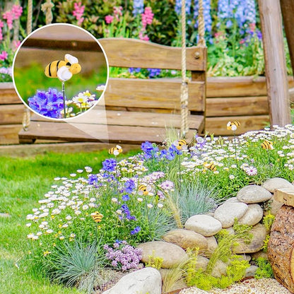 NQEUEPN Bee Garden Stakes Decor, Garden Stakes Decorative Bee on Stick Little Cute Resin Bee Yard Stakes Picks Yard Art Decorations for Outdoor Plant Pot Lawn Patio Corridor Flower Bed