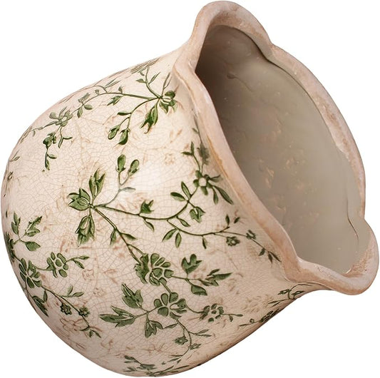 Xiaan Jiaju Vintage Ceramic 6.11'' Plant Pots, Decorative Vase for Indoor Garden, Room & Home Decor, Sage Beige
