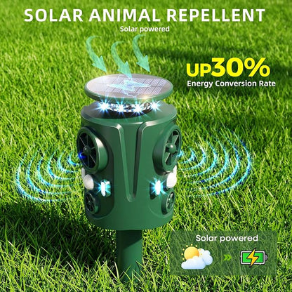 Solar Ultrasonic Animal Repeller Outdoor: 360° Motion Activated Animal Deterrent, Solar Powered Dog Cat Raccoon Deer Squirrel Repellent, Waterproof IP66 PIR Sensor for Yard Garden Farm