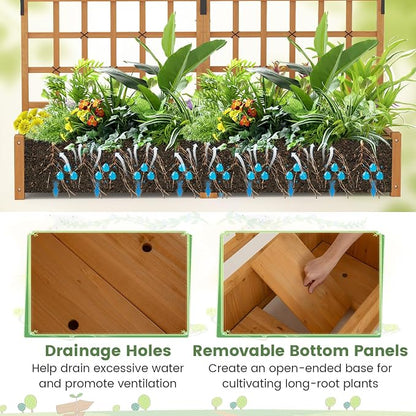 72" Raised Garden Bed with Lattice Trellis, Hanging Roof & Drainage Holes, Elevated Wooden Planter Box for Vine Climbing Plant, Flower, Herb & Vegetable