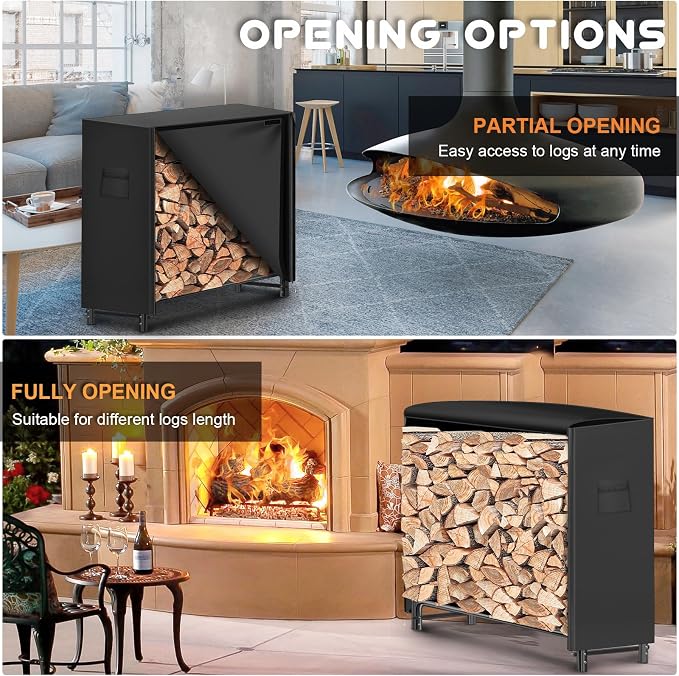 Gtongoko 4FT Firewood Rack Outdoor with Cover, Heavy Duty Wood Storage Racks with 600D Oxford Weather Resistant Waterproof Fabric Cover, Outdoor Firewood Holder