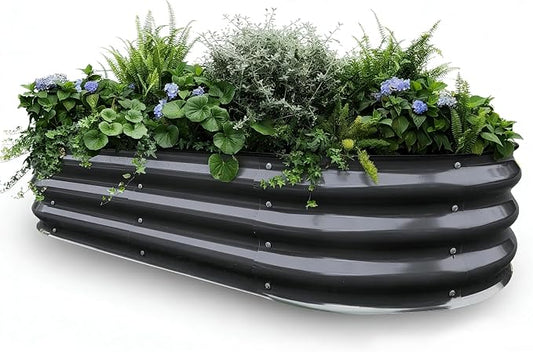 GrowHaus 4x2x1ft Galvanized Raised Garden Bed, Planter Boxes Outdoor Metal Garden Beds for Planting Vegetables Flowers Herbs Dark Gray