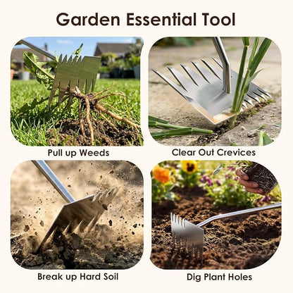 Weed Puller Tool, 2026 Upgraded Portable Manual Weeding Tools Gardening, 6 Teeth Dual Head Stainless Steel Hand Garden Weeding Rake, Weed Remover Tool for Gardening Backyard Yard Farm Planting Weeding
