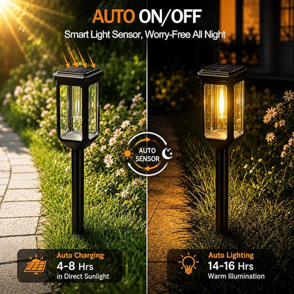 Tenmiro-Solar-Pathway-Lights-Outdoor-8-Pack-LED-Solar-Powered-Garden-Lights-Waterproof-IP65-Auto-On/Off-Outdoor-Light-for-Yard-Lawn-Patio-Path-Walkway-Driveway-Landscape-Lighting-Decor-3000K