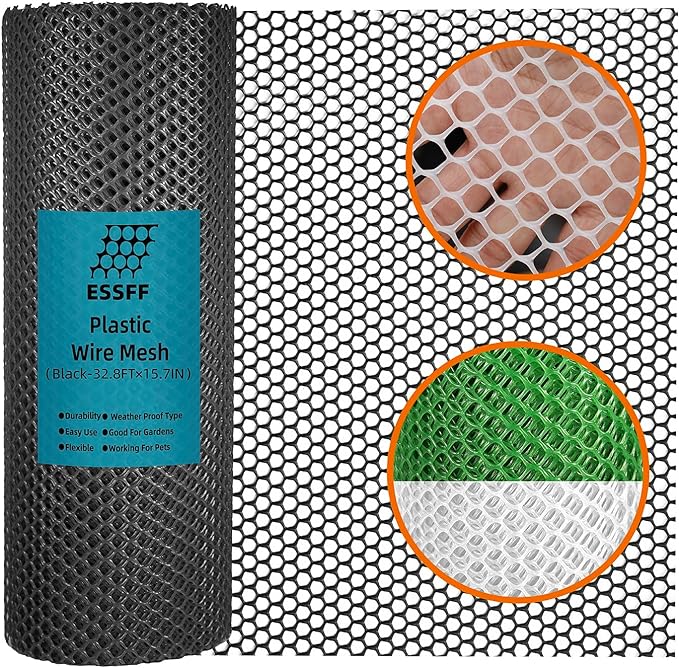 Pet & Garden Safeguard - 15.7IN x 32.8FT Roll - Black Plastic Netting, Multi-Use Decorative Fencing for Poultry, Dogs, Rabbits,Chicken and Snake Barrier