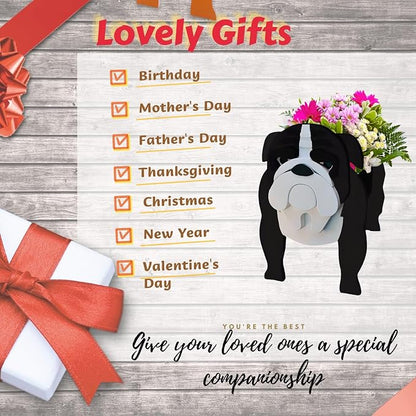 Black English Bulldog Dog Planter Pots, 9.45 x 7.48 x 10.63 Inches | Dog Flower Pot, Cute Animal Shaped Plant Pot, Gifts for Women & Pet Lovers, Indoor Outdoor Garden Home Office Decor