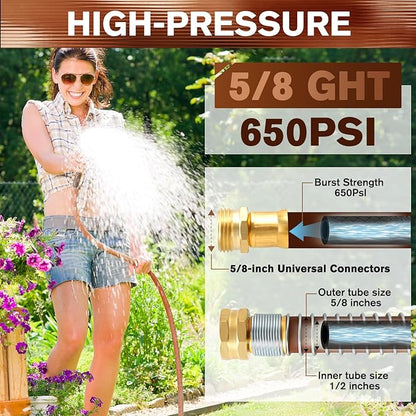 Heavy Duty Garden Hose 5/8" x 25ft, Flexible Lightweight Water Hose, Hybrid Rubber, NO Kink, 650 Burst PSI, Male to Female Fittings