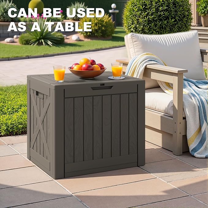 Greesum 40 Gallon Resin Deck Box, Outdoor Storage for Patio Furniture, Garden Tools, Pool Supplies, Weatherproof and UV Resistant, Lockable, Brown