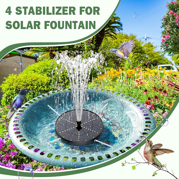 Yzert Upgraded Solar Fountain Bird Bath with 60 LED Lights, Solar Powered Water Fountain Pump with 4000mAh Battery 7 Nozzles 4 Fixers, for Garden Patio Pond Birdbath Pool