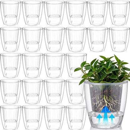 24 Pcs Self Watering Pots, 5.1 Inch Plastic Plant Pot with Inner Pot Self Watering Wick Planter Pots for Indoor House Plants, Flowers, Succulents (Transparent)