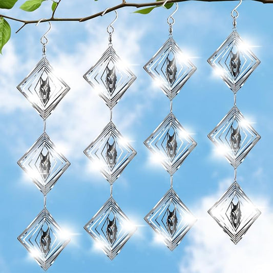 CHONOVO Bird Deterrents for Outside, 12 Discs 4 Set Reflective Wolf Wind Spinners, 3D Bird Scare Devices to Keep Woodpecker Pigeon Away, Outdoor Hanging Bird Reflectors for Patio, Roof, Garden, Yard