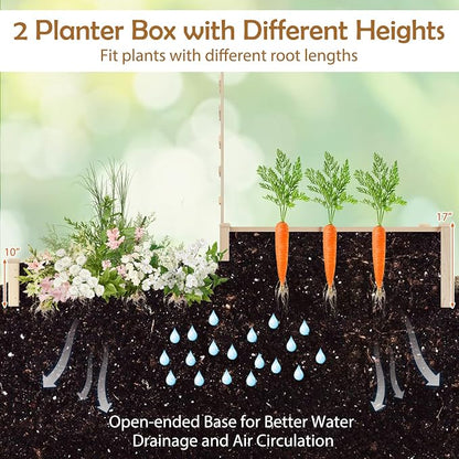 Giantex Wooden Raised Garden Bed with Trellis & 2 Planter Boxes, Raised Bed for Vegetables Flowers Vine Fruits Herbs Gardening Planting, Outdoor Garden Box for Patio Backyard Lawn