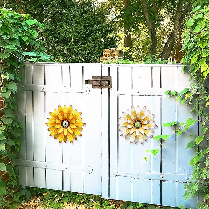 WKHOMEDECO Farmhouse Metal Flowers Wall Decor Inspirational Daisy Wall Decor Hanging for Indoor Outdoor Home Bedroom Living Room Office Porch Patio Garden Fence 13Inch,outdoor wall decor,Handmade