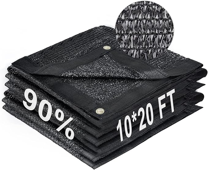 LOVE STORY 10x20FT 90% Black Garden Shade Cloth, Sun Shade Cover Net Mesh Tarp with Grommets, Sunblock Net for Garden,Greenhouse,Plants and Patio