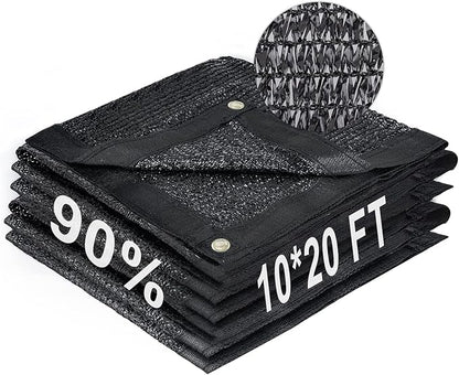 LOVE STORY 10x20FT 90% Black Garden Shade Cloth, Sun Shade Cover Net Mesh Tarp with Grommets, Sunblock Net for Garden,Greenhouse,Plants and Patio