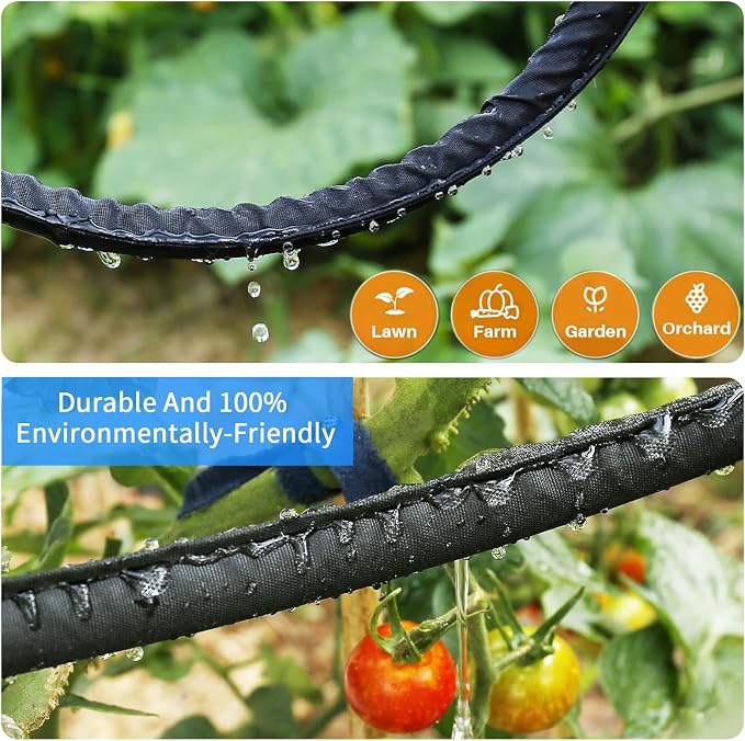 Hlinker Flat Soaker Hose 75 150 FT for Garden Beds, 150FT 1/2" Linkable Consistent Drip Irrigation Hose Save 80% Water, Leakproof Heavy Duty Double Layer Sprinkler Hose