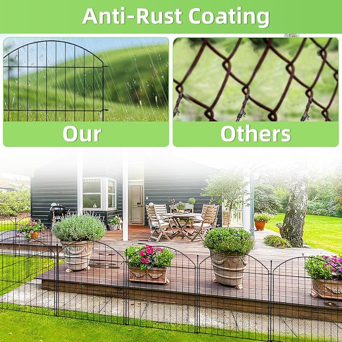 Decorative Garden Fence 24in (H) x10ft (L), 5 Pack No Dig Fence Animal Barrier for Dog with Lock, Arched Flower Bed Edging, Wire Border Panel Fencing for Yard Patio Outdoor Decor