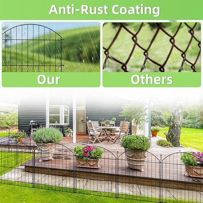 Decorative Garden Fence 24in (H) x10ft (L), 5 Pack No Dig Fence Animal Barrier for Dog with Lock, Arched Flower Bed Edging, Wire Border Panel Fencing for Yard Patio Outdoor Decor