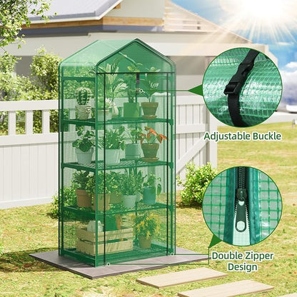 Superlele Mini Greenhouse, Plant Stand for Indoor Outdoor, 27x19x62-Inch Plant Greenhouse, 4 Tier Plant Shelf with Green PE Mesh Cover, Portable Greenhouse for Seeding, Gardening Gifts