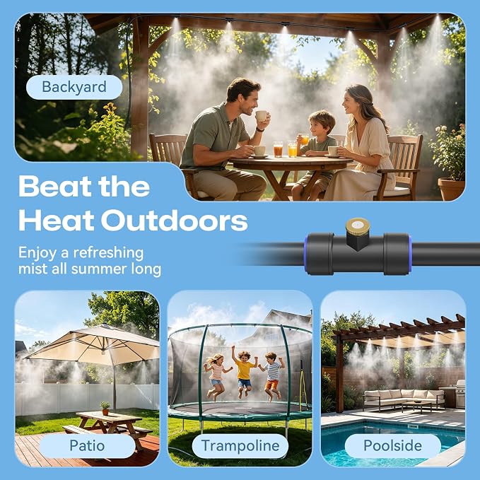 Misters for Outside Patio 75FT/23M, Pre-Assembled Misting Cooling System with 23 Brass Nozzles & 3/4" Adapter, Outdoor Mister for Backyard, Garden, Greenhouse, Chicken Coop, Dog House