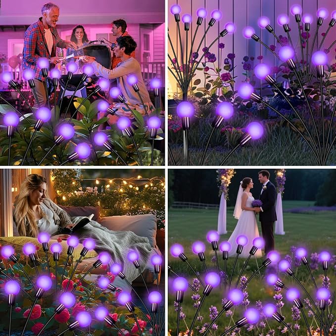 ZFNN Solar Garden Lights Outdoor, 4 Pack Firefly Swaying Lights Purple, Waterproof 6 Pack 36 Heads Garden Decor for Yard Patio Pathway Lawn, Gardening Gifts for Women Christmas Decoration