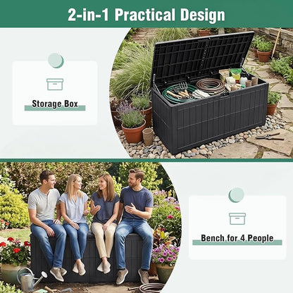 Tangkula 180 Gallon Outdoor Storage Box, Waterproof PP Resin Patio Storage Box with Lockable Lid for Indoor & Outdoor Use, 2-in-1 Rattan Design Deck Box for Cushions, Garden Tools