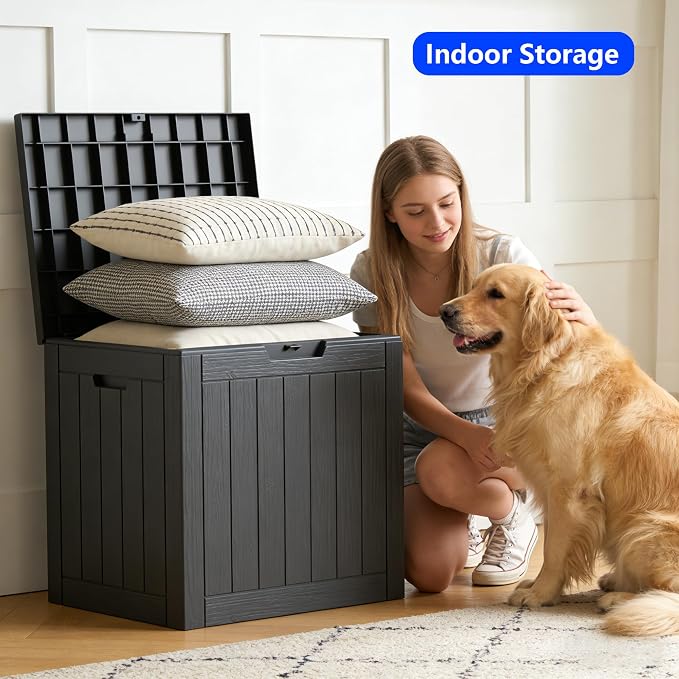 35 Gallon Resin Deck Box All Weather Outdoor Storage Box for Patio Furniture, Garden Tools, Lockable, Black