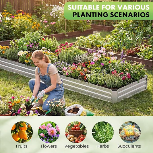 DUMOS Galvanized Raised Garden Bed Outdoor, 12x4x1ft 2 Pack Raised Metal Planter Box, Rust-Resistant Steel Garden Planter, Rectangular Gardening Flower Bed for Vegetables Flowers Herbs, Open Bottom
