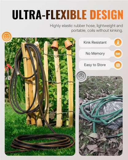 100FT x 5/8" Rubber Garden Hose, Heavy Duty Garden Water Hose, 300 PSI Working, 1000 PSI Burst, Swivel Handle with Stainless Steel Ring, 5-Layer Braided, All-Weather Outdoor Use, BG100GH06