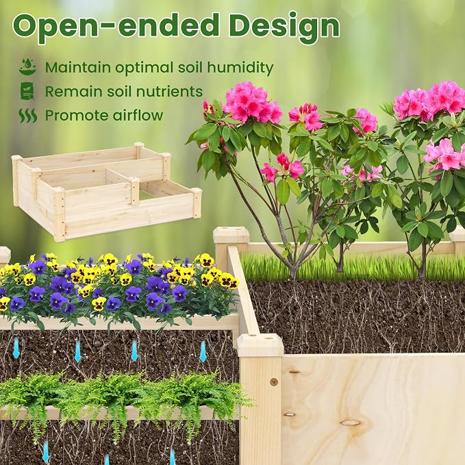 Giantex Raised Garden Bed, Wood Planter Box for Vegetables Flowers Fruit Herb, Easy Assembly, Garden Box Container for Backyard, Patio, Balcony (43" Lx35 Wx14.5 H)