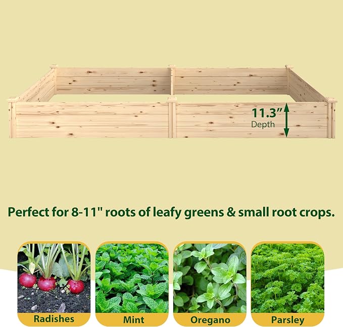 MUPATER 25.8 Cubic Feet Wooden Raised Garden Bed, Garden Bed Outdoor with Mortise & Tenon Design, 49” Wx95 ”Lx11” H Planters for Outdoor Plants, Herbs, Vegetables, and Flowers, Garden, Natural Wood