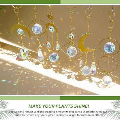 6Pack Small Trellis for Potted Plant Indoor with Crystal Prisms Sun Catcher | 13.5'' Metal Plant Stake Suncatchers for Mini Potted Plant Decoration for Home Window Garden,Gift For Plant Lovers