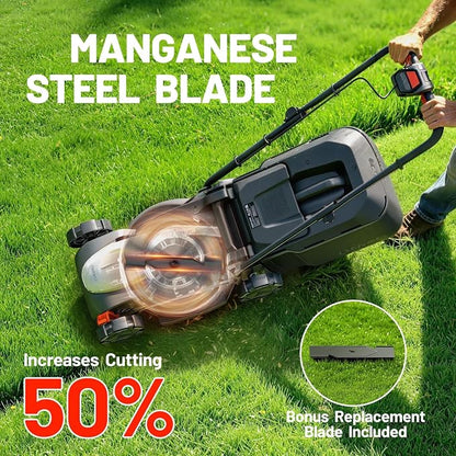 Litheli 14 Inch Battery Lawn Mower with 8.0Ah Long-Life Battery, Brushless Push Mower for Mid-Sized Yards, 5-Position Height, 9 Gallon Bag, Lightweight Design