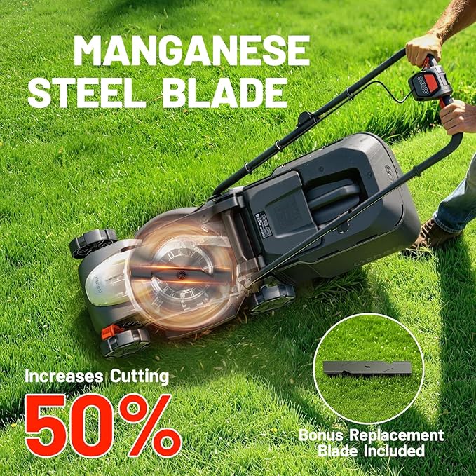 Litheli 13.5 Inch Electric Lawn Mower, Cordless Grass Cutter with 9-Gallon Grass Bag, Brushless Motor & 5.0Ah Battery, Covers 2800 Sq. Ft per Charge, Cutting Height 1-2.5 in, Charger Included