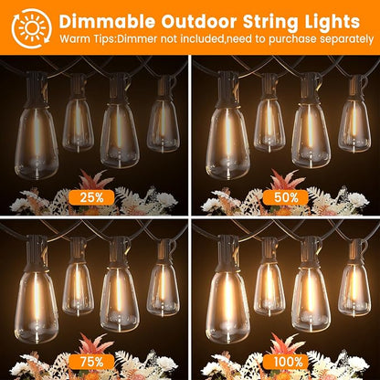 LED Outdoor String Lights 400ft Shatterproof Patio Lights with 212 Waterproof ST38 Vintage Bulbs(12 Spare), Dimmable Outside Hanging String Lights for Backyard Porch Balcony Party, Warm White