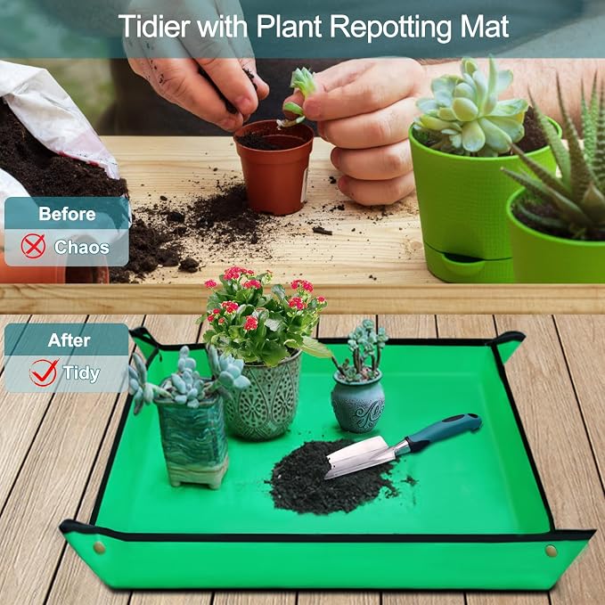 Kynup 7-Piece Gardening Tools Set, Heavy Duty Garden Tools Kit with Garden Trowel, Garden Hand Shovel, Repotting Mat, Rust Resistant, Gardening Essentials & Supplies, Bag, Gifts Kits for Women
