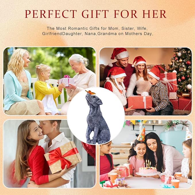 Garden Statue Dog Figurine Decor – Outdoor Decoration with Butterfly for Garden Yard Lawn Home Decor Outside : Christmas Day Gifts Memorial for Women Mom Grandma